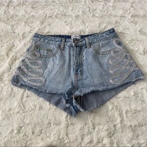 Twelve by Ontwelfth Women's Blue Denim Shorts w/Silver Embroidery Size XS